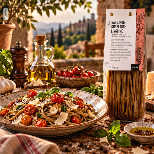 Basilikum-Knoblauch Linguine 250 g - Lutzis Mondkalender - handgemalt aus dem Allgäu