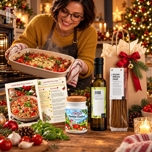 Lutzis Ofen-Feta-Pasta – Geschenkset mit Rezeptkarte - Lutzis Mondkalender - handgemalt aus dem Allgäu