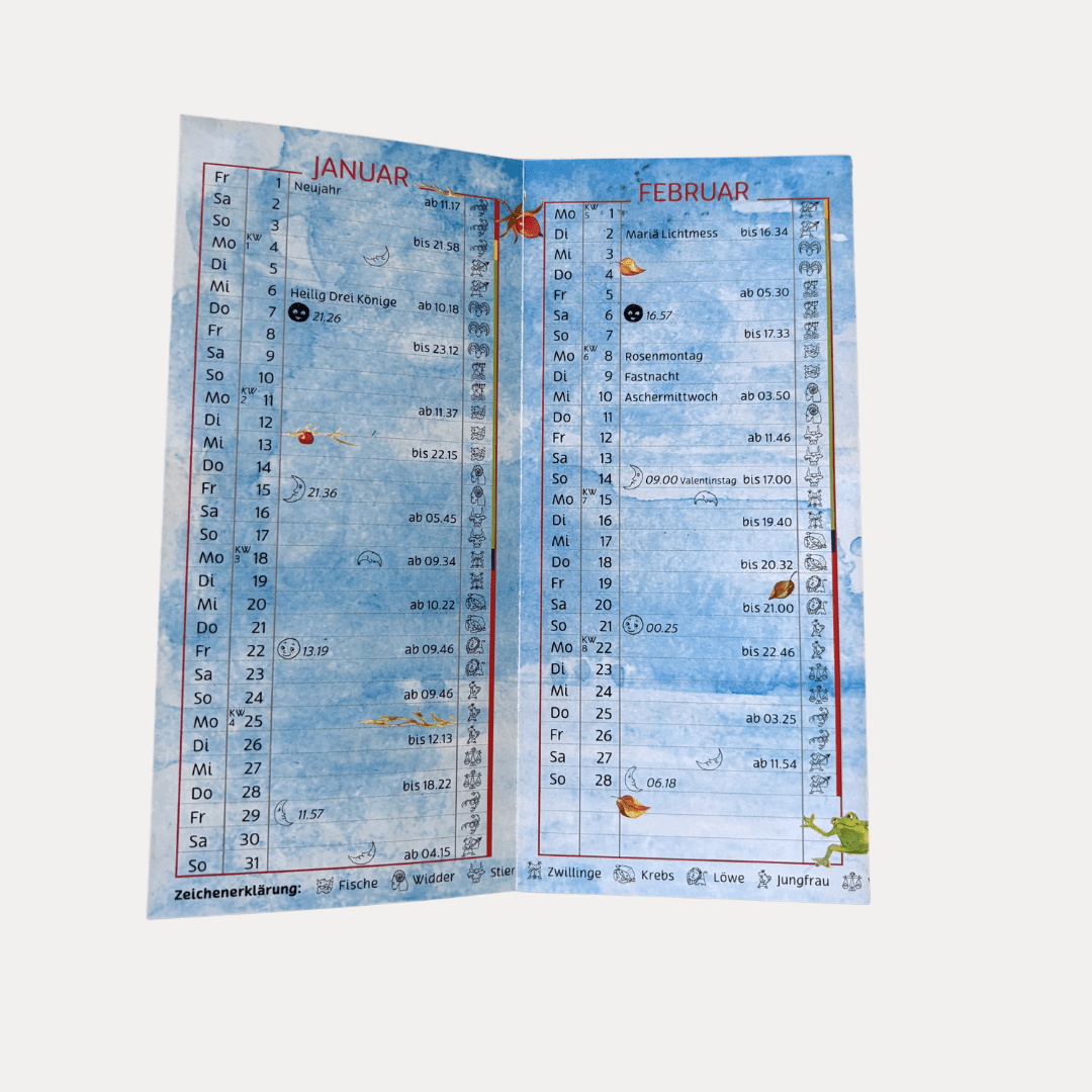 Mondkalender Leporello 2027 Lutzis - Lutzis Mondkalender - handgemalt aus dem Allgäu