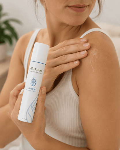 Alps Pure Muscle Gel – Natürliche Pflege für aktive Körper - Lutzis Mondkalender - handgemalt aus dem Allgäu