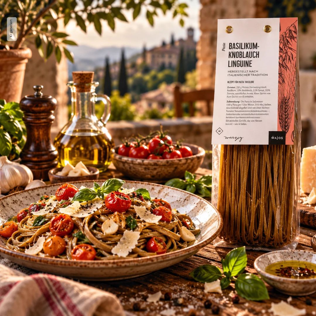 Basilikum-Knoblauch Linguine 250 g - Lutzis Mondkalender - handgemalt aus dem Allgäu