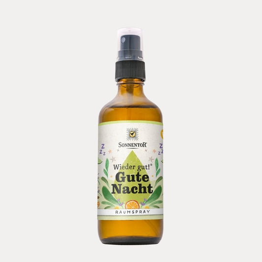 Gute Nacht Bio - Raumspray 100 ml Blumig - warm VEGAN, VEGETARISCH - Lutzis Mondkalender - handgemalt aus dem Allgäu