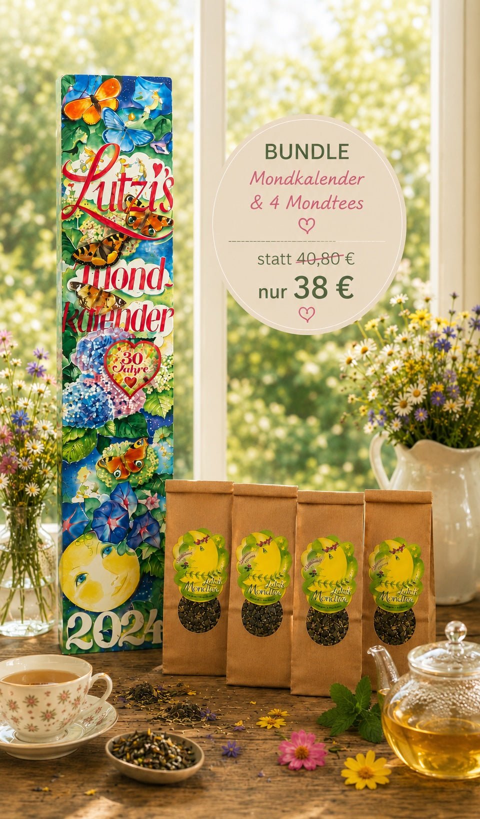 Lutzis Mondkalender lang 2027 + 4 Mondtee - Lutzis Mondkalender - handgemalt aus dem Allgäu