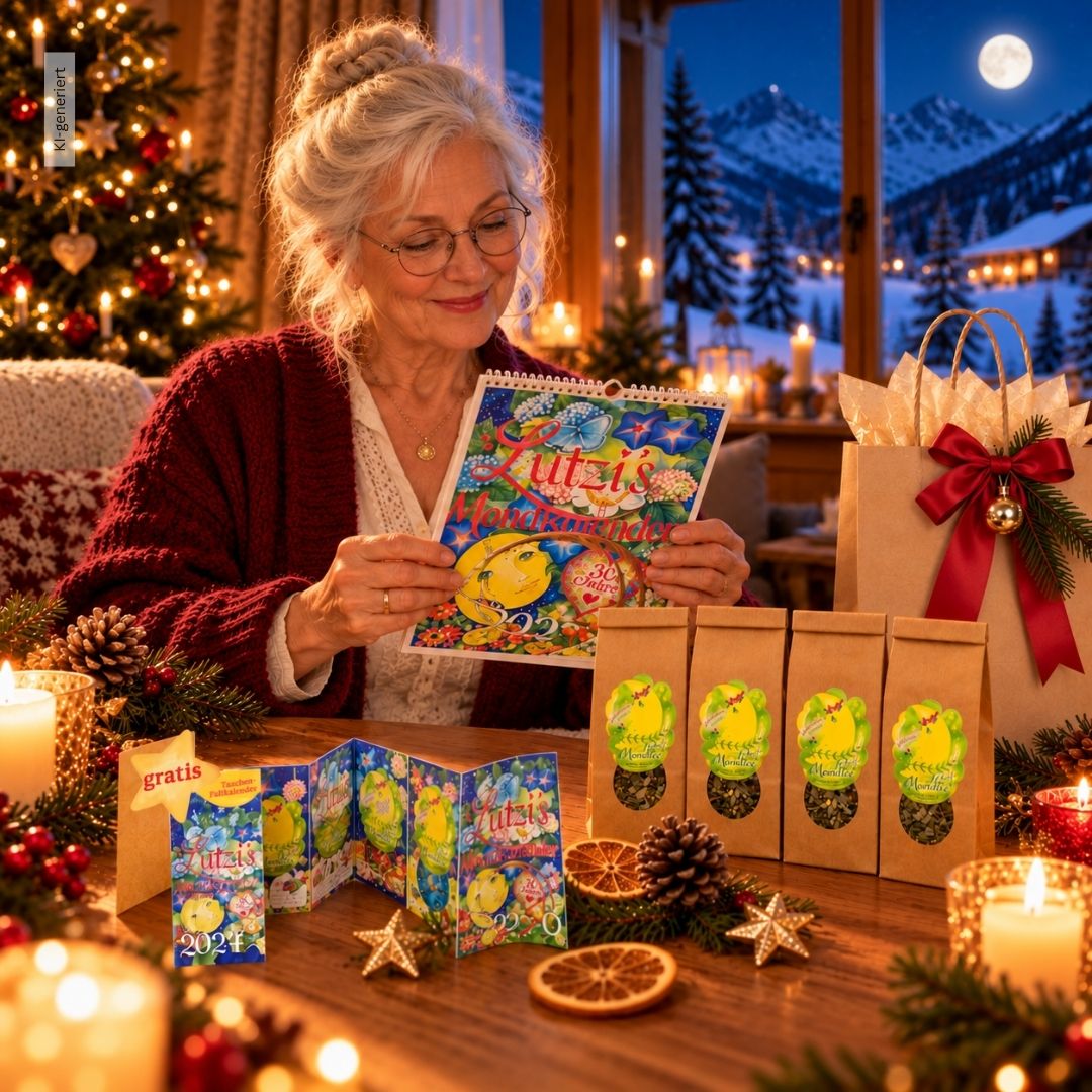 Lutzis Mondkalender Set 2027 mit Mondtee - Lutzis Mondkalender - handgemalt aus dem Allgäu