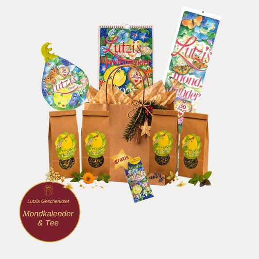 Lutzis Mondkalender Set 2027 mit Mondtee - Lutzis Mondkalender - handgemalt aus dem Allgäu