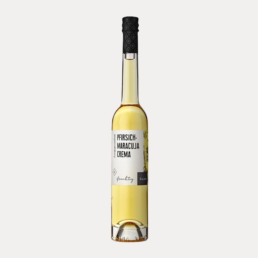 Pfirsich-Maracuja Crema – Essigzubereitung mit 3 % Säure - Lutzis Mondkalender - handgemalt aus dem Allgäu