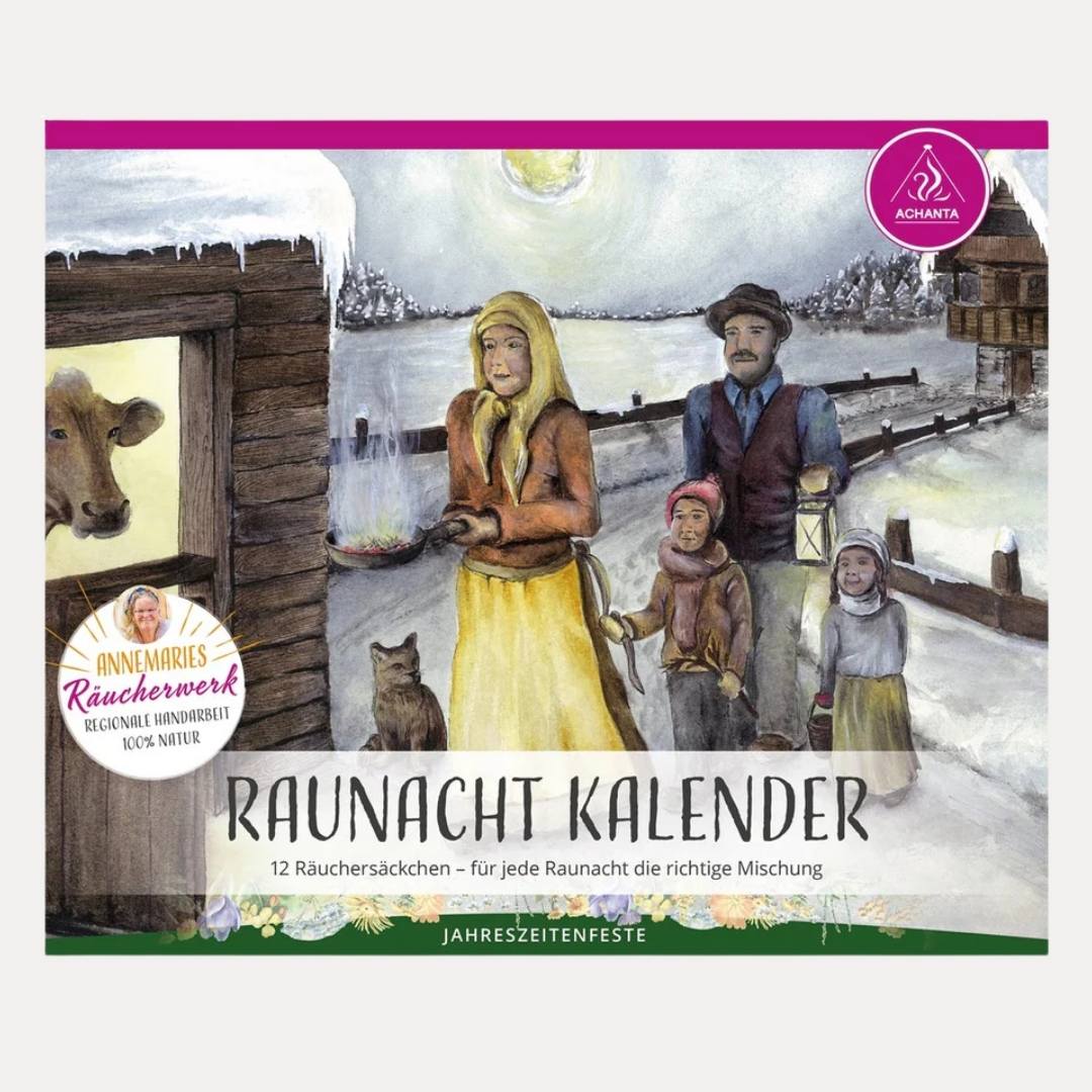 Raunachtkalender gefüllt mit 12 Räucherwerken à ca. 2g - Lutzis Mondkalender - handgemalt aus dem Allgäu