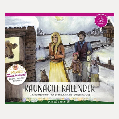 Raunachtkalender gefüllt mit 12 Räucherwerken à ca. 2g - Lutzis Mondkalender - handgemalt aus dem Allgäu