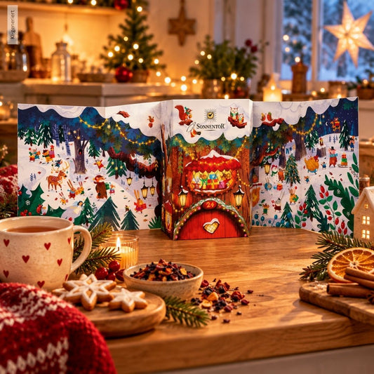 Tee Adventkalender Edition 2024-26 24 Aufgussbeutel - Lutzis Mondkalender - handgemalt aus dem Allgäu