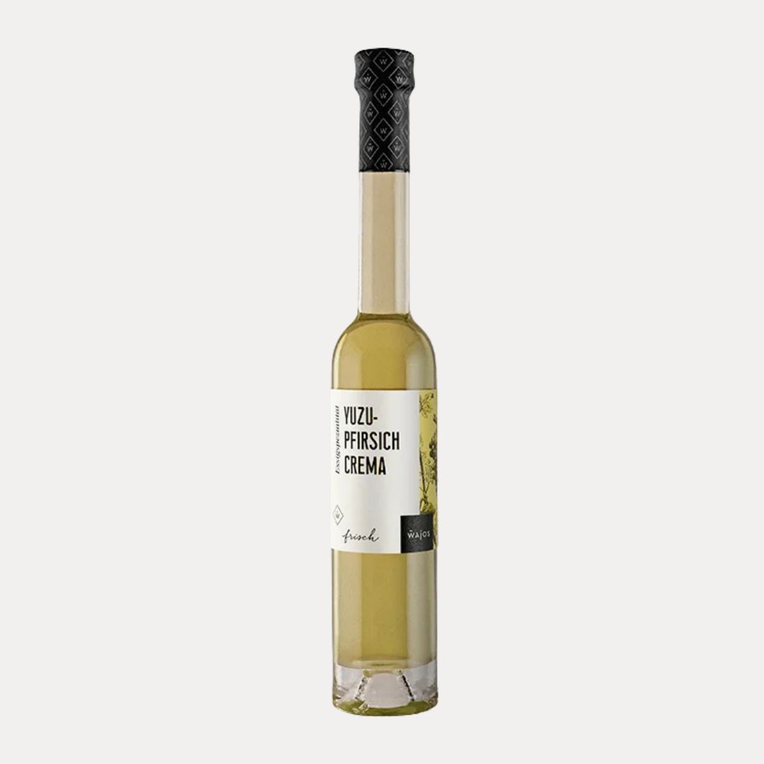 Yuzu-Pfirsich Crema – Essigzubereitung 100 ml 4 % Säure - Lutzis Mondkalender - handgemalt aus dem Allgäu
