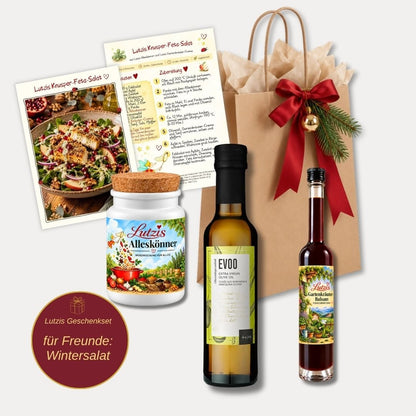 Zeit für Freunde: Wintersalat – Geschenkset mit Rezeptkarte - Lutzis Mondkalender - handgemalt aus dem Allgäu