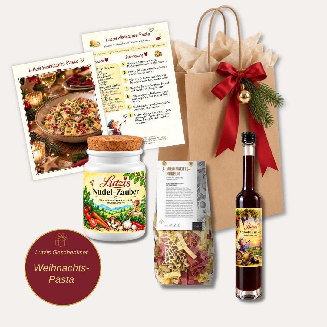 Zeit für mich: Weihnachts-Pasta – Geschenkset mit Rezeptkarte - Lutzis Mondkalender - handgemalt aus dem Allgäu