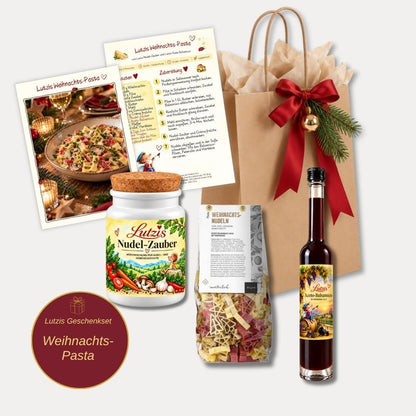 Zeit für mich: Weihnachts-Pasta – Geschenkset mit Rezeptkarte - Lutzis Mondkalender - handgemalt aus dem Allgäu