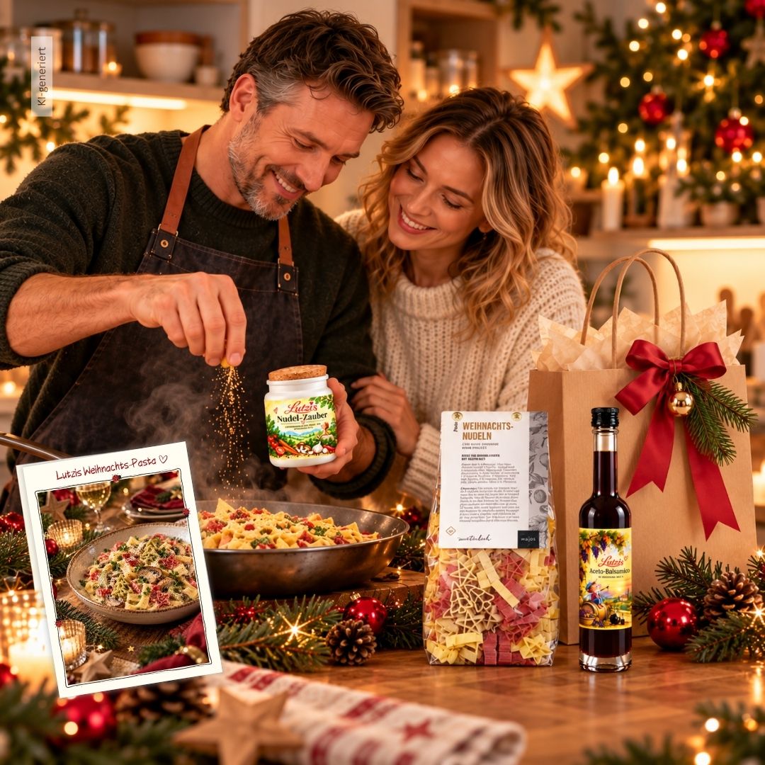 Zeit für mich: Weihnachts-Pasta – Geschenkset mit Rezeptkarte - Lutzis Mondkalender - handgemalt aus dem Allgäu